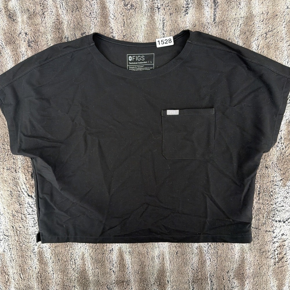 Figs Arua Cropped Oversized Scrub Top Women's Size Lg Black RN Nurse